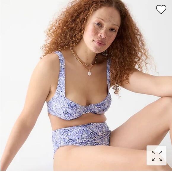 J. Crew Womens Cross Back Underwire Bikini Top Size 42D In Dandelion Swirl - Picture 4 of 11